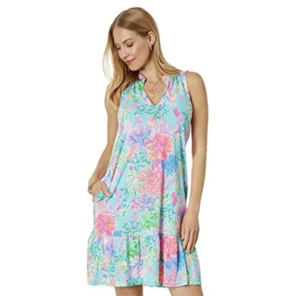 LILLY PULITZER “Celestial Blue Cay To My Heart” Malone Dress in Blue/Pink, M - Picture 1 of 10